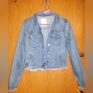 Almost Famous Distressed Denim Jacket SZ Medium EUC